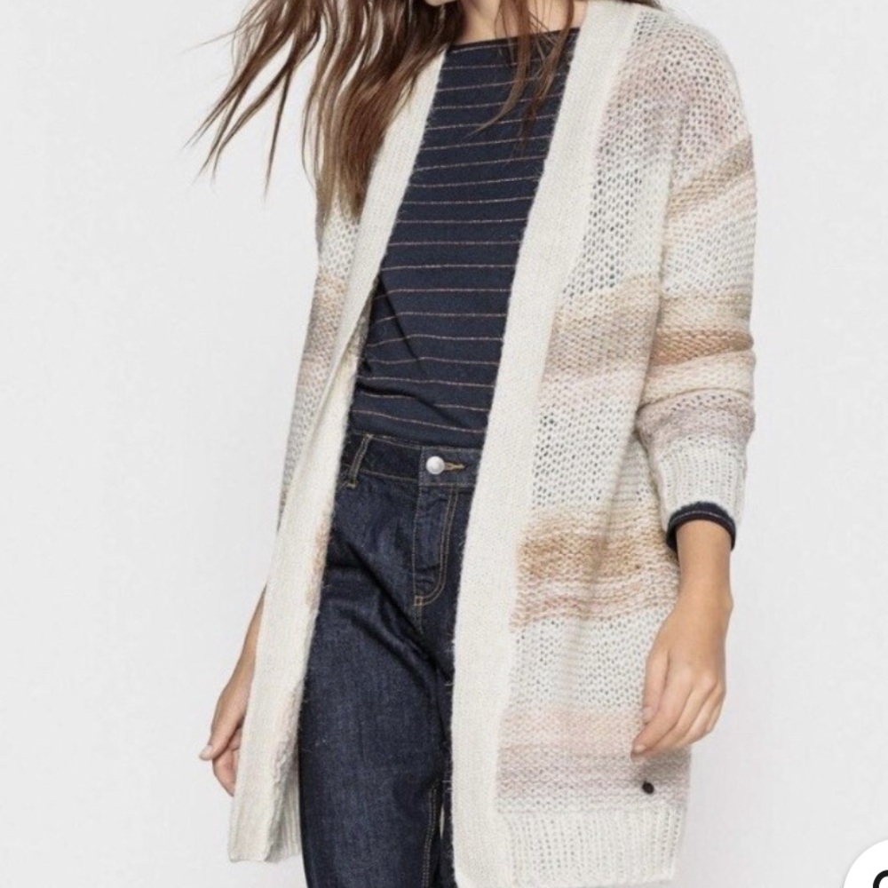 Anthropologie Nümph Loraina open-front cardigan size M cream metallic pink peach
